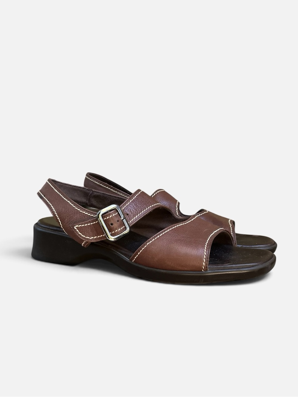 Munro Leather Comfort Slingback Buckle Sandal in Espresso Brown Size 8.5